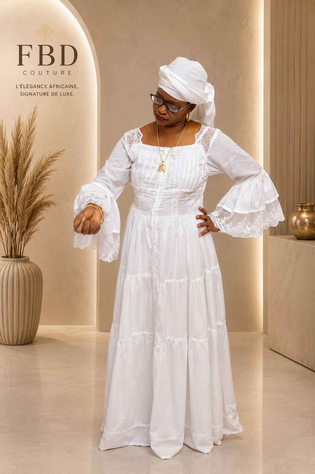 Robe blanche dentelle volants